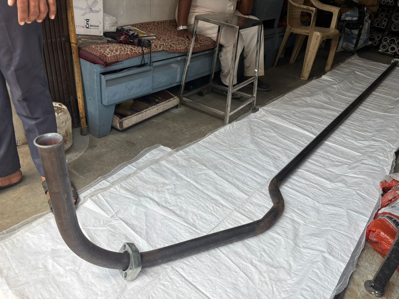 Formed and flanged pipe section in the Steelman workshop